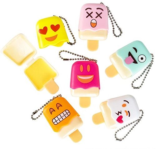 1 Dozen Of Emoji Face Emoticon Ice Pop Lip Gloss Keychain Birthday Party Favors, Great Stocking stuffer! By Blue Green Novelty