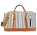 CAMTOP Weekend Travel Bag Ladies Women Duffle Tote Bags PU Leather Trim Canvas Overnight Bag Luggage (Black Striple)