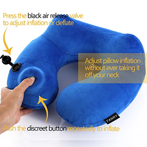 FANRY PushButton Inflatable Travel Pillow Luxuriously Soft Inflatable