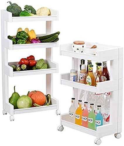 GosFrid Storage Utility Cart,4 Tiers Storage Rack Rolling Storage Cart Home Kitchen Organizer Utility Baskets Rolling Wheels Service Cart Storage Shelves,White