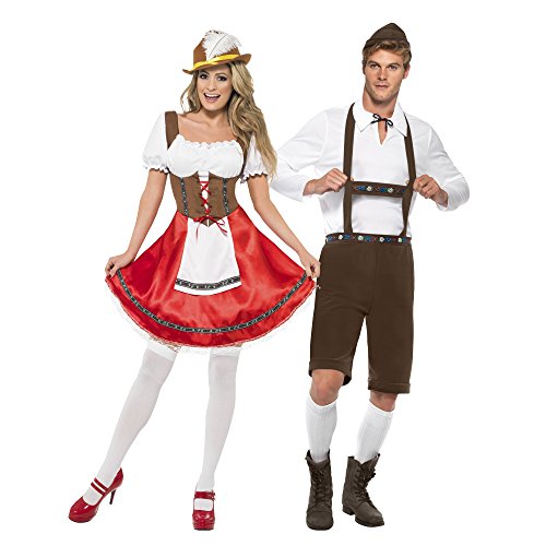 Smiffy's Men's Bavarian Man Costume, Lederhosen Shorts, suspenders, Top and Hat, Around the World, Serious Fun, Size L, 30286