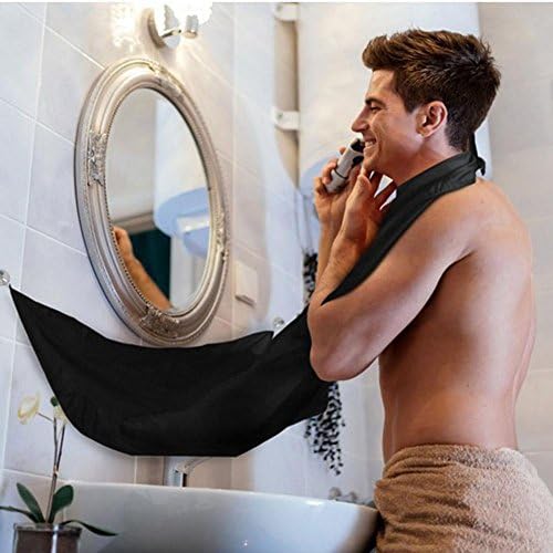 huyipin Beard Shave Apron Beard Trimmings Catcher Bathroom Grooming Shaving Scarf with Suction Cups Bib Trimmer Haircut Beard Shaving Apron Clean Tool for Home Salon (Black)