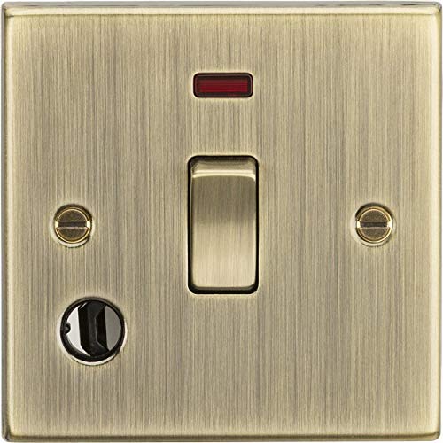 Knightsbridge CS834FAB 20A 1G DP Switch with Neon & Flex Outlet - Square Edge Antique Brass
