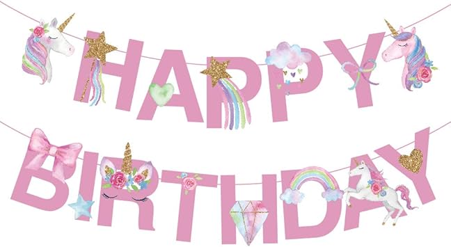 Amazon Com Unicorn Happy Birthday Banner Unicorn Party Supplies