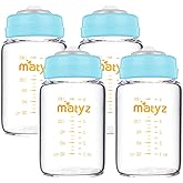 Matyz 4-PACK Wide Mouth Glass Breast Milk Storage Containers With Lids (Blue, 6 Oz Each) - Glass Freezer Safe Breastmilk Storage Bottles - Breast Pump Accessories For Medela Spectra Avent Breast Pumps