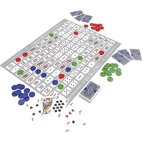 Sequence Juego de Mesa, Sequence Game, Juego de Mesa Estrategia Familiar - Juego de Cartas con Tablero Plegable,104 Cartas + 135 Monedas de Juego, para 2-12 Jugadores (Versión Inglesa) (Blanco)