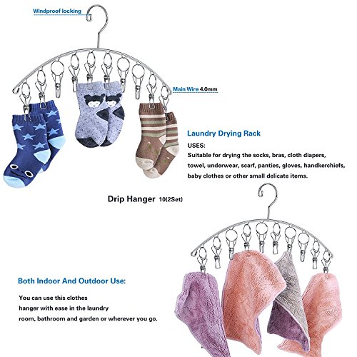KEREITH 3Pack Sock Dryer Hanger Laundry Drying Rack Indoor Outdoor Drip Hanger with 10 Pegs Drying Towels, Diapers, Baby Clothes,Underwear, Glves,Delicate Bras(3pack laundry pegs)