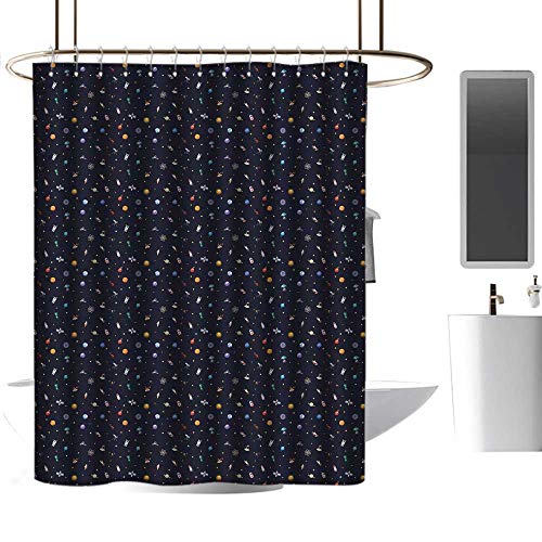 Mannwarehouse Spaceship Polyester Fabric Shower Curtain A Vast Collection of Science Fiction Themed Comet Alien Atom on Starry Background Metal Build W72 xL79