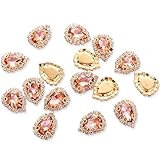 Crystal Rhinestones Sewing on, Premium Rhinestones Flatback Beads Buttons with Bling Diamonds, DIY Crafts Gems for Clothing, Bags, Shoes, Dress, Wedding Party Decoration (Teardrop Rose Gold)