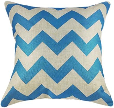 Lolares Home Decor Cotton Linen Square pillow Covers Back Throw Sofa Cushion Cover Pillowcase with Room Decoration Invisible Zipper No Insert Wave Pattern - 18"x18"(45x45cm) (Light Blue)