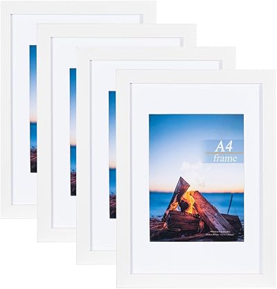 Scholar Tree White Wooden A4 Picture Frame Set of 4 with Mount
