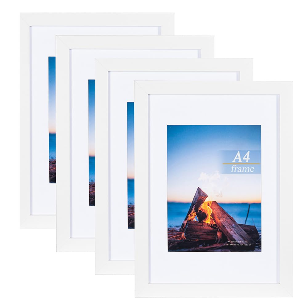 White Wooden Picture Frame A4 with White Mount,Set of 4,A4 Frame,Freestanding and Wall Mountable — image 1