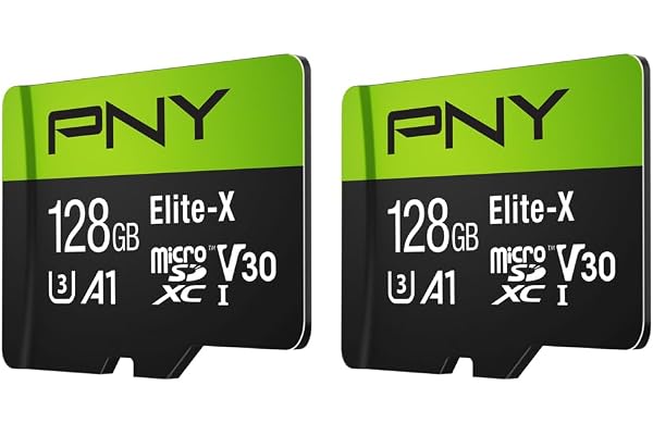 PNY 128GB Elite-X™ Class 10 U3 V30 A1 microSDXC Flash Memory Card - Up to 100MB/s Read, 4K UHD, Full HD, UHS-I, Smooth Content Capture, for Smartphones, Drones, Tablets, 2-Pack