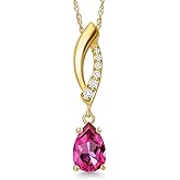 Gem Stone King 10K Yellow Gold Customized and Personalized Pear Shape 7X5MM Gemstone Birthstone and Lab Grown Diamond Pendant Necklace for Women With 18 Inch Chain
