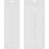Clothing Quilting Template 2Pcs Quilting Stencils, 18 Inch Plastic Sashiko Stencil, Plastic Reusable Flower Geometric Line Creations Template for DIY Craft Sewing Embroidery Supply Tool