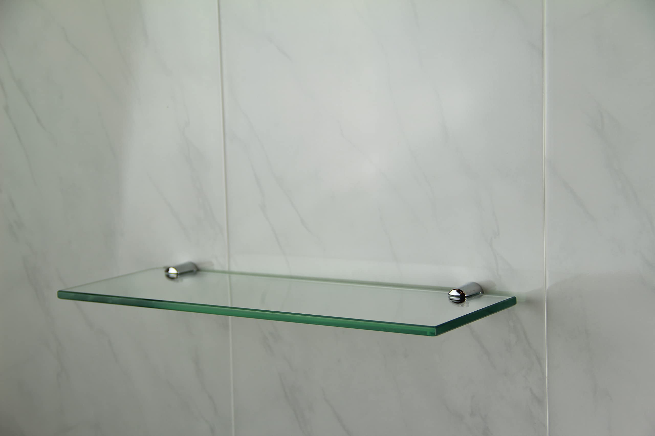 cabinetsforbathrooms Glass 1 tier Shelf With Two Chrome Finish Brackets 300mm x 100mm Toughened Safety