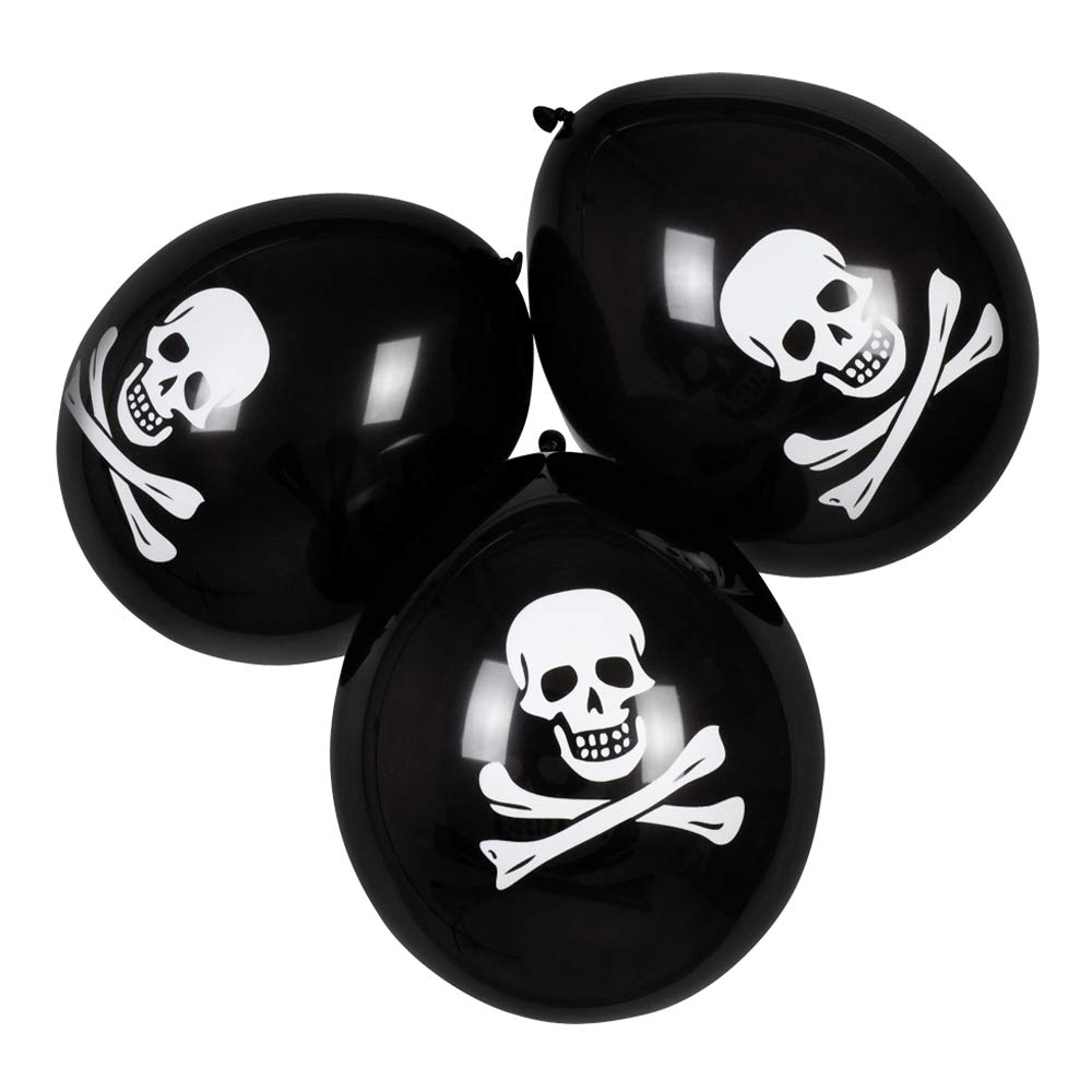 15Pk Pirate Party Decorations Balloons Latex Skull and Cross Bones Halloween Birthday, Black