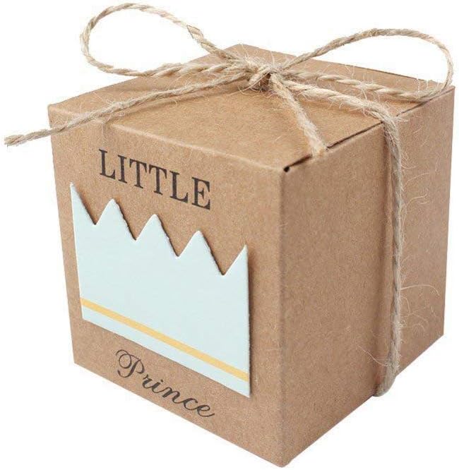Aisaving 50pcs Baby Shower Favor Boxes Kraft Paper Candy Box Gift Packing Box Little Prince Blue Crown Kraft Boxes Girl Boy Birthday Favors Decor for Wedding Birthday Party Baby Shower Favors