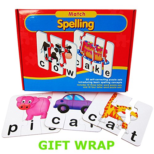 Spelling Toys, SAYEEC Match & Spelling Board Games w/ 10 Three-Piece Word Puzzles and 10 four-Piece Word Puzzles - Thumbnail 5