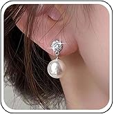 Aneneiceera Vintage Crystal Pearl Drop Earrings Full Rhinestone Stud Earrings Silver Cz Crystal Earrings Boho Pearl Earrings Jewelry for Women