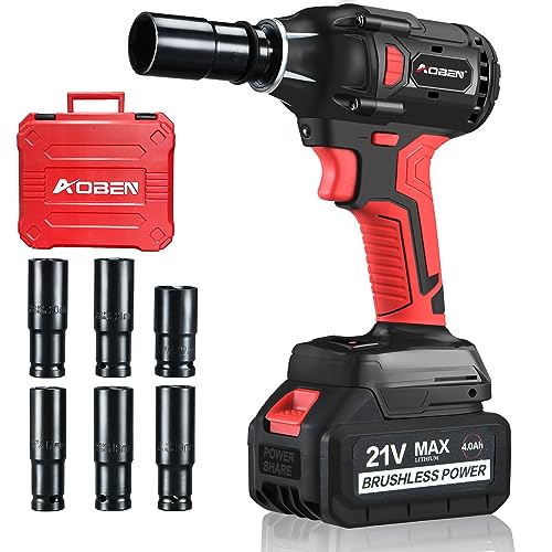 AOBEN 21V Cordless Impact Wrench Powerful Brushless Motor with 1/2