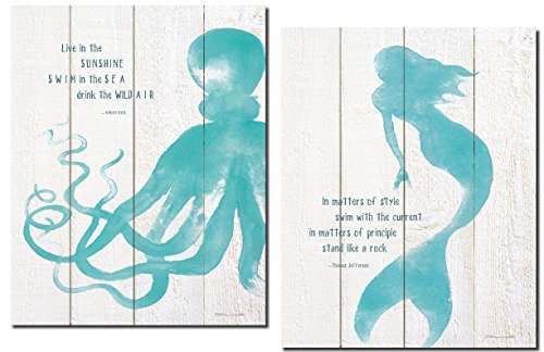 Gango Home Decor Beautiful Inspirational Mermaid and Octopus Set; 2-8x10 Poster Prints (Printed On Paper, Not Wood)