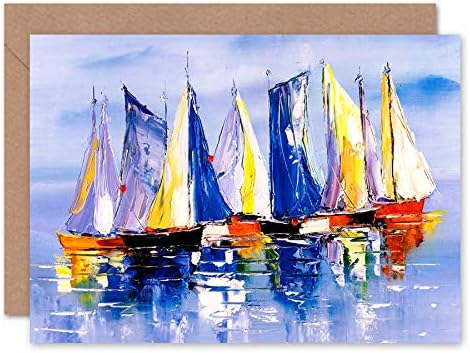 Wee Blue Coo Boats Sailing At Sea Greeting Card With Envelope Inside Premium Quality, Black|blue, 12.5 x 17.5 cm