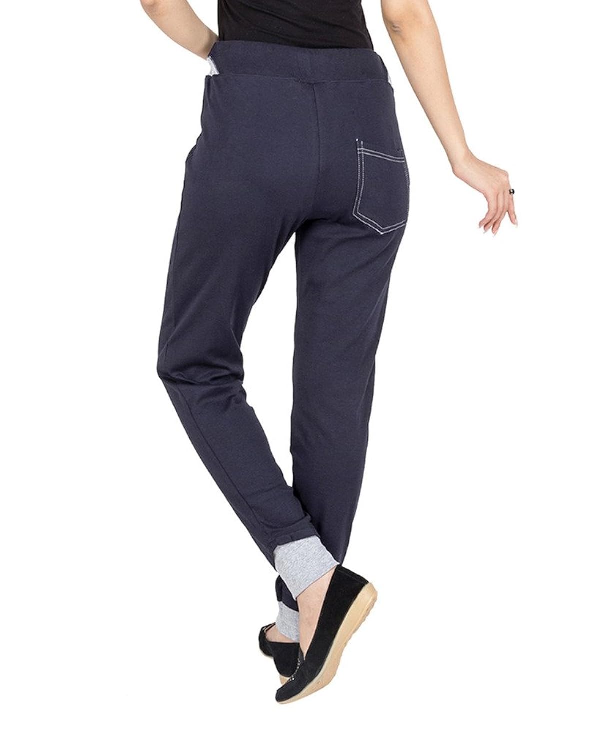 campus sutra womens printed track pant navy blue