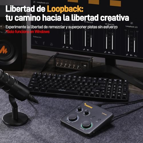 MAONO Interfaz de Audio USB para PC: Interfaz con Entrada XLR de 24 bits/192 kHz Software de Enrutamiento LOOPBACK ASIO Driver para Grabación de Música, Guitarra, Podcast, Streaming, DAW (PS22 Lite)