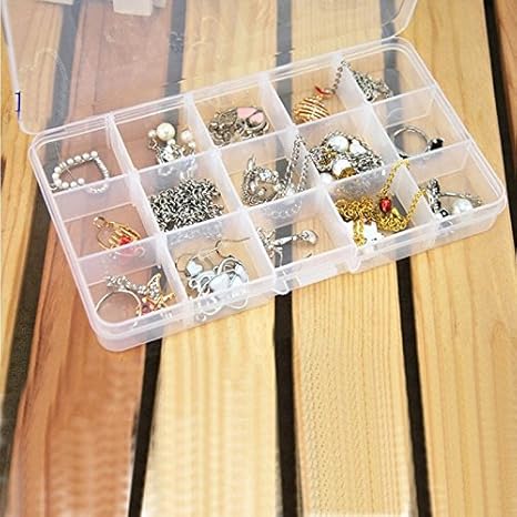 Liuguoo - Caja de almacenamiento de plástico con 15 compartimentos para
