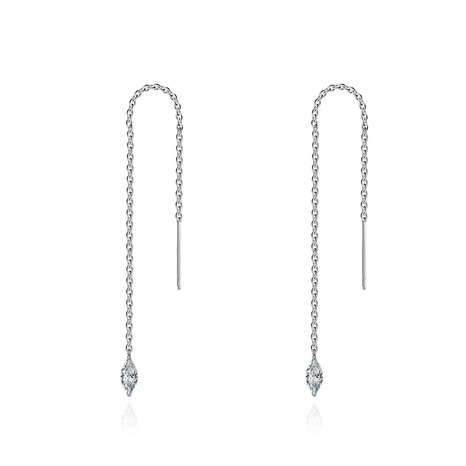 925 Sterling Silver Threader Pull Through Earrings For Women Cubic Zirconia Teardrop Dangle Chain Earring
