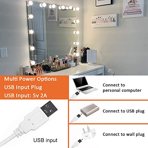 Gluckluz Vanity Mirror Lights Makeup LED Mirror Lighting Hollywood DIY 14 Light Bulb for Women Indoor Home Bathroom Bedroom Dressing Table with Dimmer (USB Plug in, Mirror Not Included)