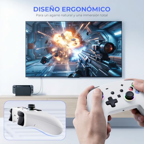 ECHTPower 2026 Mando para Switch 2, Hall Joysticks, Despertar de Switch 2 / NS1, Turbo, Botones Traseros, Luz RGB, Vibración y Giroscopio, Mando Pro Inalámbrico para Switch 2/1/PC/iOS/Android