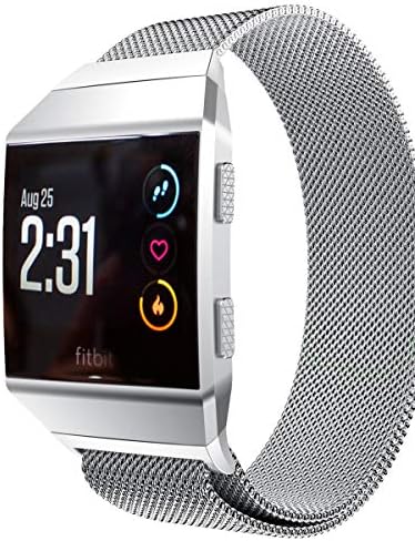 Aiiko Compatible with Fitbit Ionic Bands, Metal Stainless Steel Small & Large Strap,Comfortable Adjustable Closure Wrist Sport Band Replacement for Fitbit Ionic Smart Watch - Silver-L