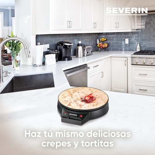 Severin crepadeira elétrica, forma redonda para crepes doces e salgados, crepeira xxl 30 cm com regulagem contínua de temperatura, preto, cm 2198