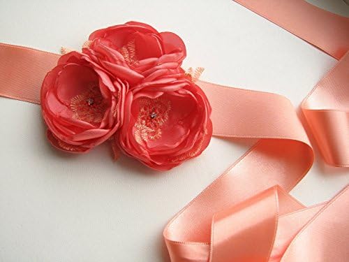 Coral wedding sash, Bridal belt, Bridesmaid dress sash