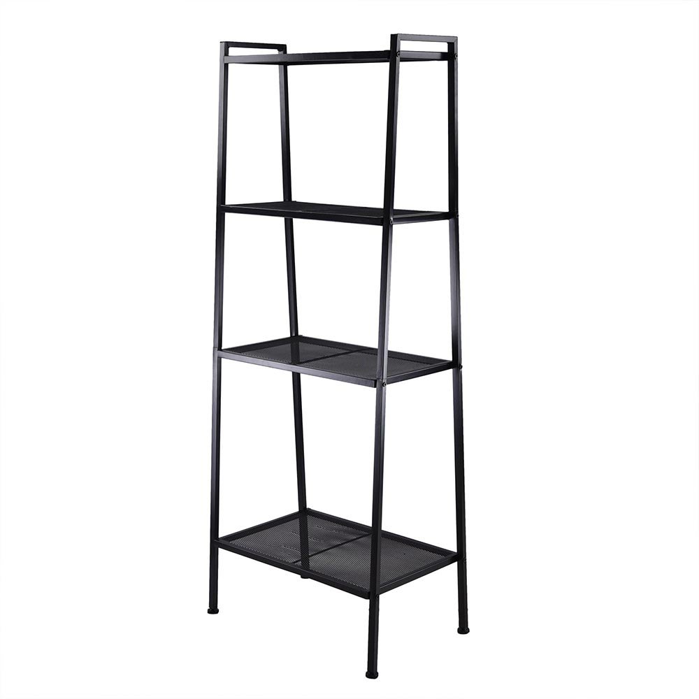 Azadx Ladder Shelf Bookcase, 4-Tier Multipurpose Iron Widen Ladder Bookshelf Plant Storage Organizer Rack, Shelf Display Rack for Home or Office Use (Black)