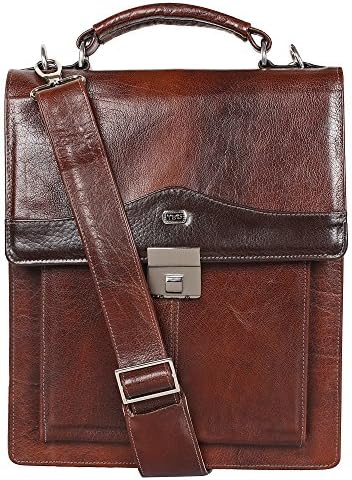 Vertical sling bag by Yeti Leather (Cognac). Made from soft and sturdy buffalo calf NECK HIDE leather. Accomodates Ipad.