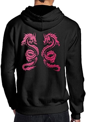 Mens Fashion Pullover Hoodie Pink Dragon Chinese Style Hooded Sweatshirts