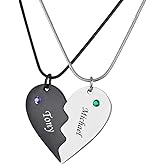 Valyria Stainless Steel Personalized Key Heart Puzzle Necklace Set with Birthstones - Custom Made with Any Name