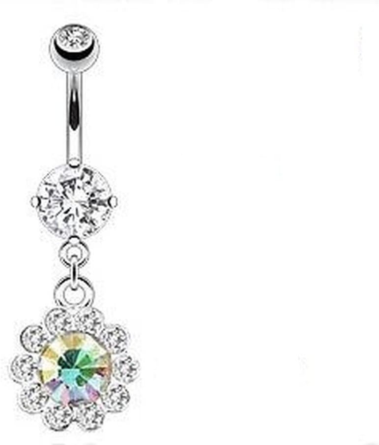 Emeco® Stainless Round Flower Belly Bar Piercing NAL12129 x