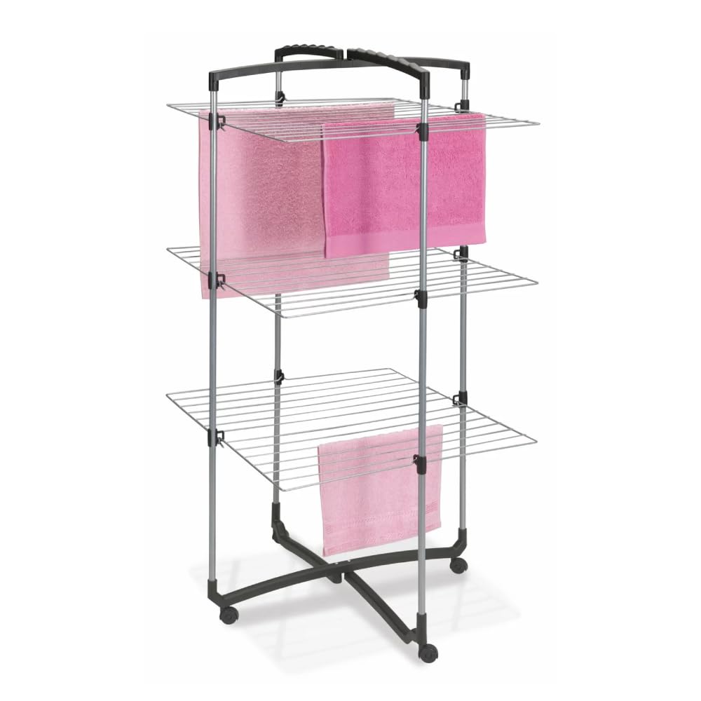 Metaltex Faro 3-Tier Folding Laundry Tower Airer Dryer, Silver, 52.17 x 27.76 x 0.98 cm