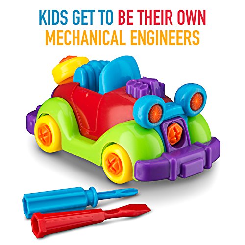 Build your Own and Take Apart Racing Motorcycle & Car Combo Set, Kids Toys Multi Pack, With Sounds & Lights - Includes Mini Philips and Flathead Screws and Screwdriver by Toydaloo
