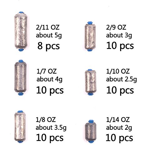 MSDADA 58pcs Fishing Sinker, Fishing Gear Removable Split Shot Fishing Sinker Weights Pro Pack 6 Sizes