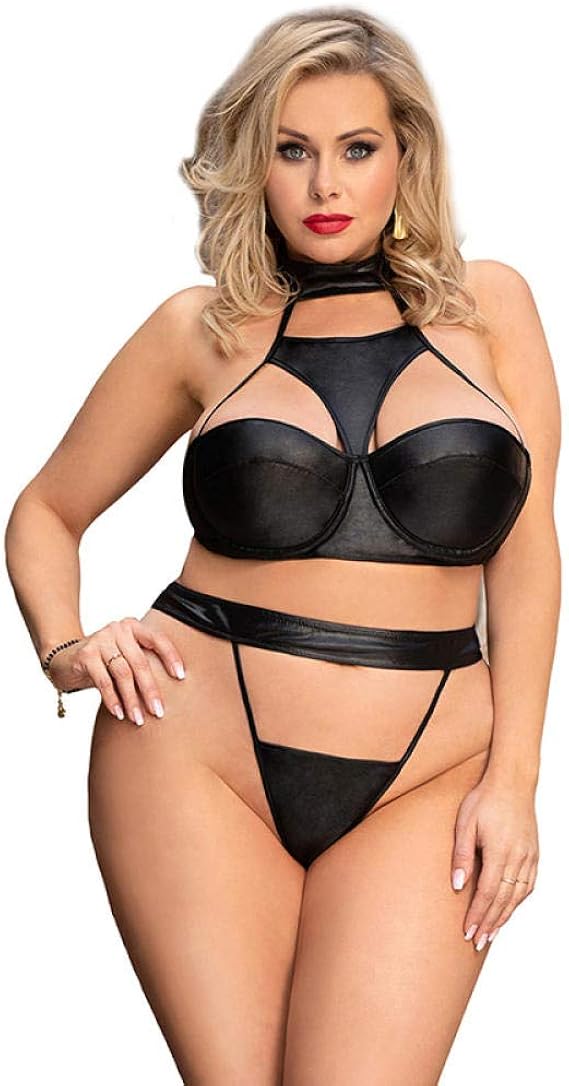 Babydoll Erotico Yummy Bee Per Donne Taglie Forti (36-52) - Completo Con Giarrettiera E Perizoma In Pizzo Nero