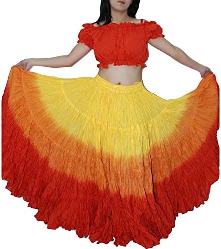 Women’s Tie Dye Belly Dance Tribal Skirt 25 Yards Waist Tie Dye 100% Cotton Handmade and Hand Dyed Yellow Orange Red