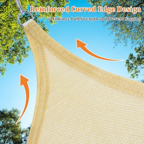 Dsocool Triangle Sun Shade Sails Outdoor Large - Sun Protection Sunshades UV Block Shade Canopy, Heavy Duty Permeable 185GSM Patio Shades for Backyard, Deck and Lawn, Beige (3.5×3.5×3.5M)
