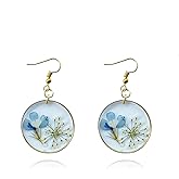RCHENGYANUIMA Handmade Dried Pressed Flower Round Circle Drop Dangle Hook Earrings for Woman