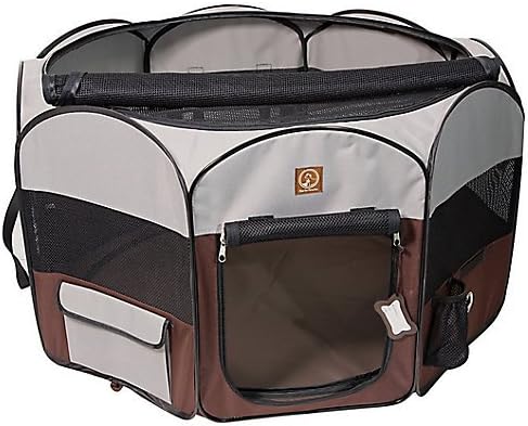 Grey/Brown Portable Pet Playpen - Kennel for Cats, Dogs, Kittens and All Pets, Extra Large (2104-Grey/Brown-XL)