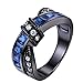 Black Stainless Steel Blue Cubic Zirconia CZ Cross Over Wedding Engagement Anniversary Ring Women TKJ